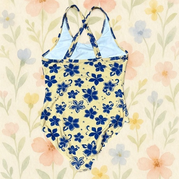 PacSun Kids XL Swimsuit Yellow Blue Floral Crossback - Picture 4 of 8